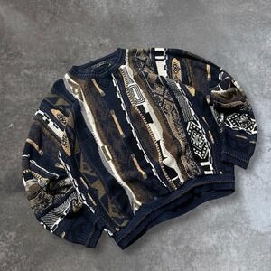 Protege Collection Mens Knit Sweater Multi Color Geometric Pattern Size L